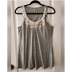 Kische Shirt Women's Sleeveless Sequin Scoop Neck Top Stretch Gray‎ Size S